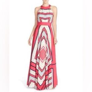 Eliza J Scarf Print Crepe de China Fit &‎ Flare Maxi Dress Size 10 Pink Cream